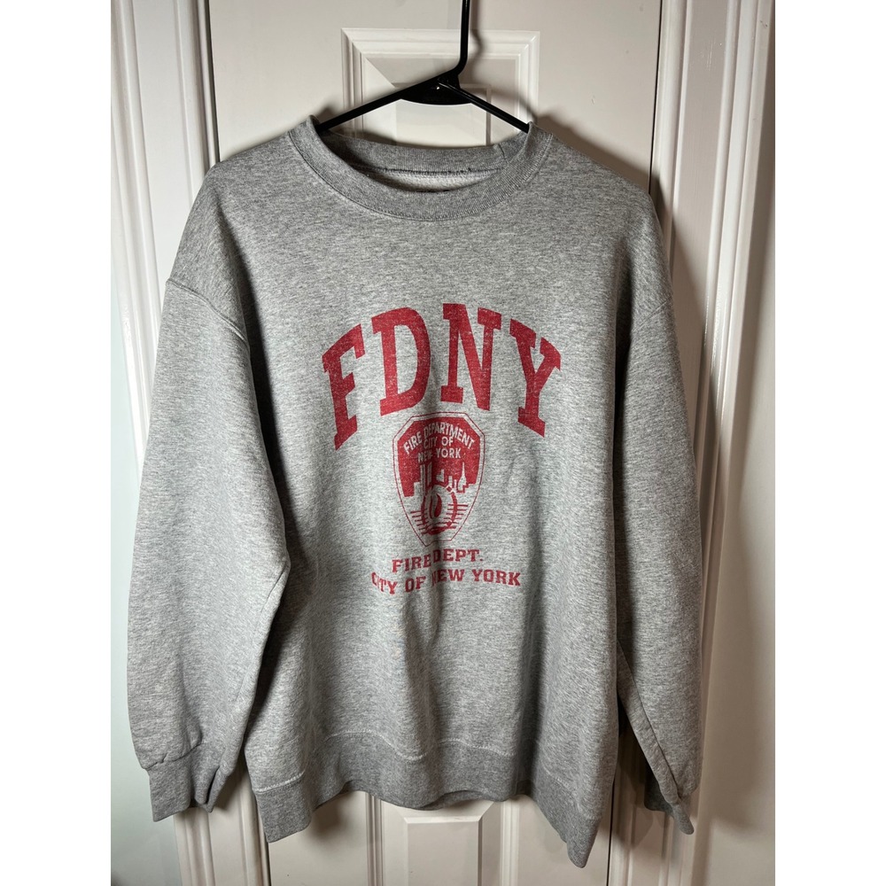 Fruit of the Loom FDNY Fire Dept City of New York Gray Sweatshirt Large